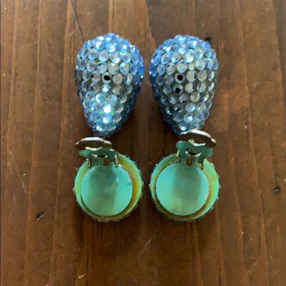 Blue Rhinestone Clip Earrings - Picture 5 of 6